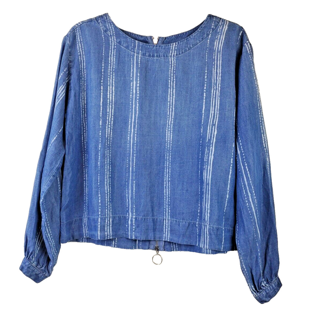Anthropologie Womens Top XS Cloth & Stone Blue Chambray Tencel Lyocell‎ Back Zip